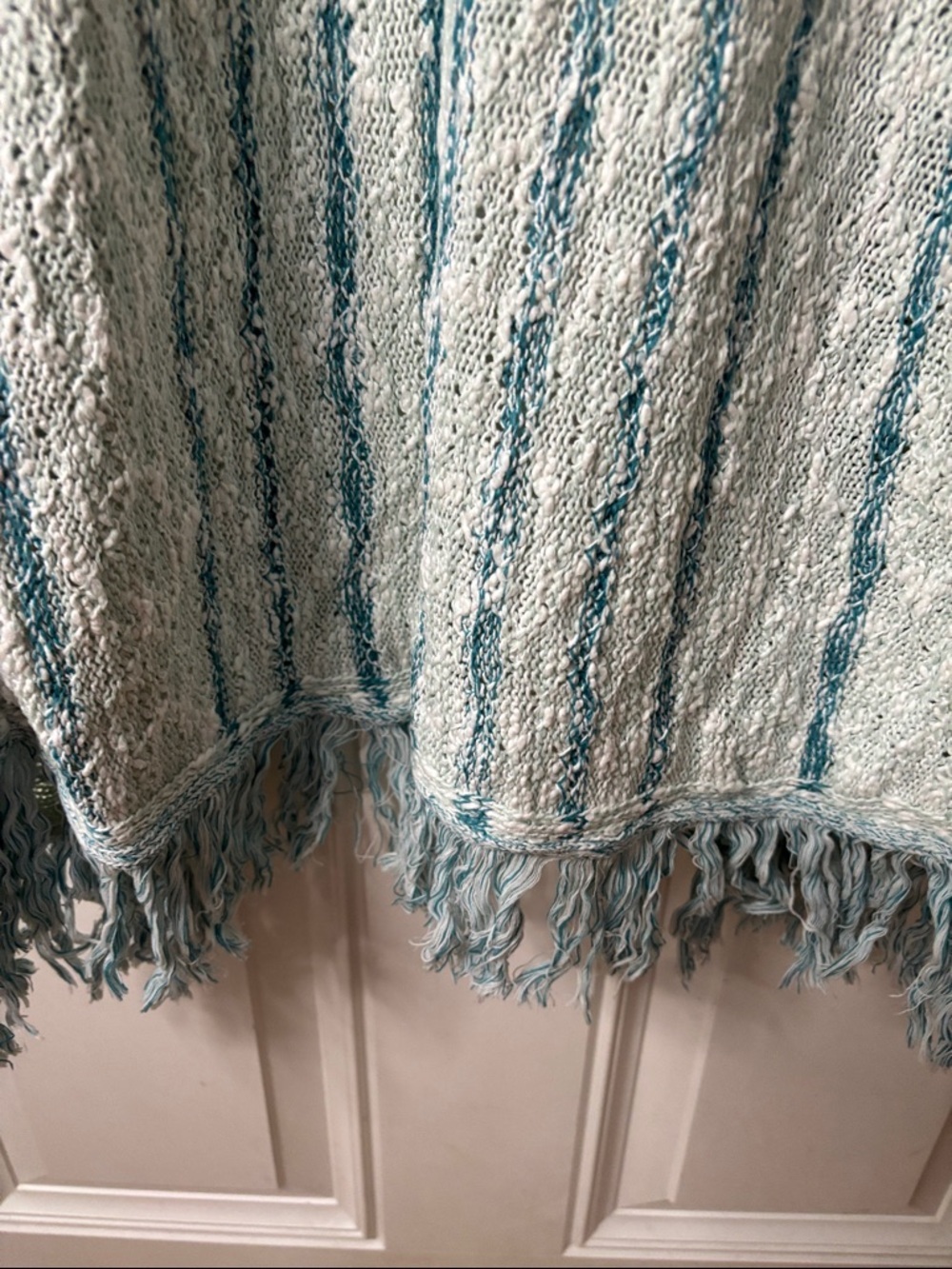 EUC Christopher & Banks Light Blue and White Striped Fringe Open-Front Cardigan - Picture 6 of 6